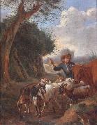 unknow artist A Young herder with cattle and goats in a landscape Germany oil painting artist